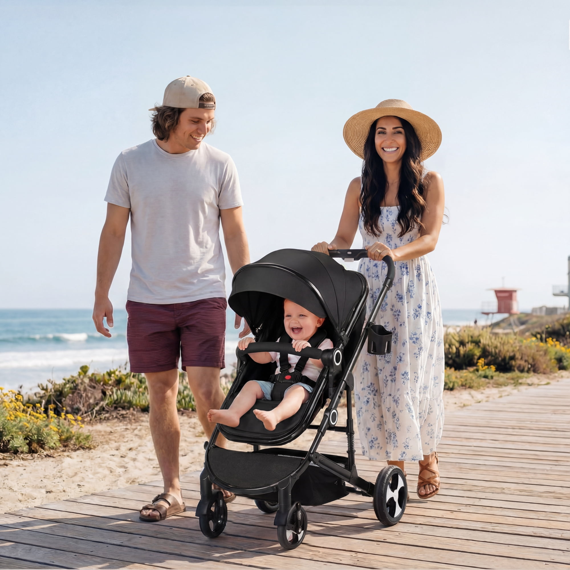 AILEEKISS 3-in-1 Convertible Baby Stroller with Big Seat and Adjustable Canopy, 24 Pounds, Black