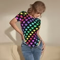 thumbnail image 3 of KLL Women 's Crew Neck Bodysuit Jumpsuits Rainbow Hearts Print Short onesies Stretch T Shirts, 3 of 5