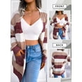thumbnail image 7 of Xuanfei Women Striped Color Block Open Front Lantern Long Sleeve Cardigan Sweater Coat With Pocket, 7 of 7