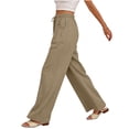 thumbnail image 5 of Kvture Womens Cotton Linen Pants Summer Drawstring Work Pants Flowy Casual Wide Leg Beach Trousers with Pocket Khaki Pant XL, 5 of 8