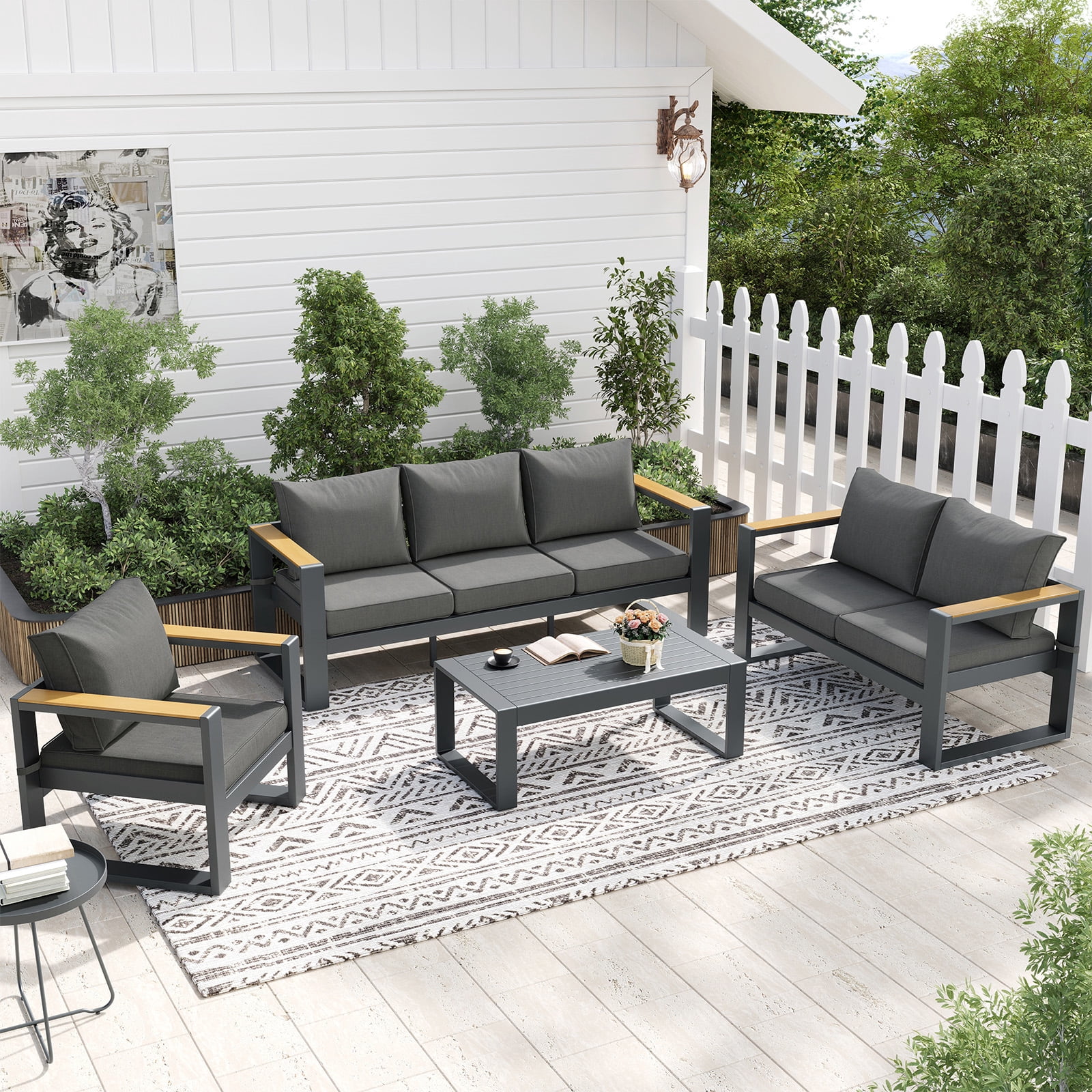 Aoodor Patio Furniture Loveseat Aluminum Sofa Couch Deep Seat - All-Weather Resistant Outdoor Conversation Set with Thick Cushions