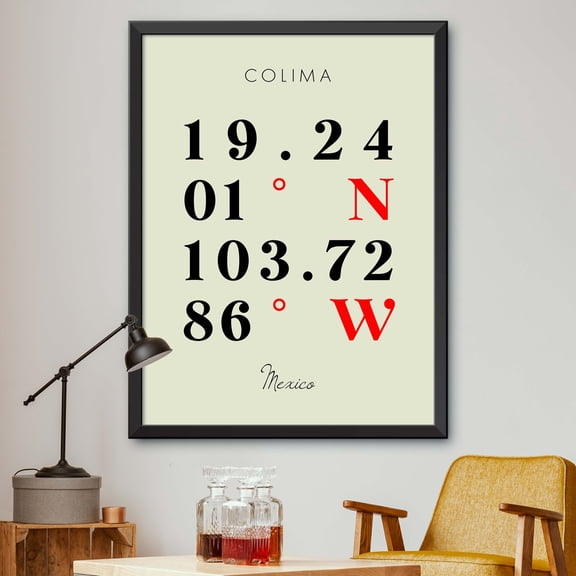 Map of Colima, Mexico, Multiline Coordinates Colored (12x16)