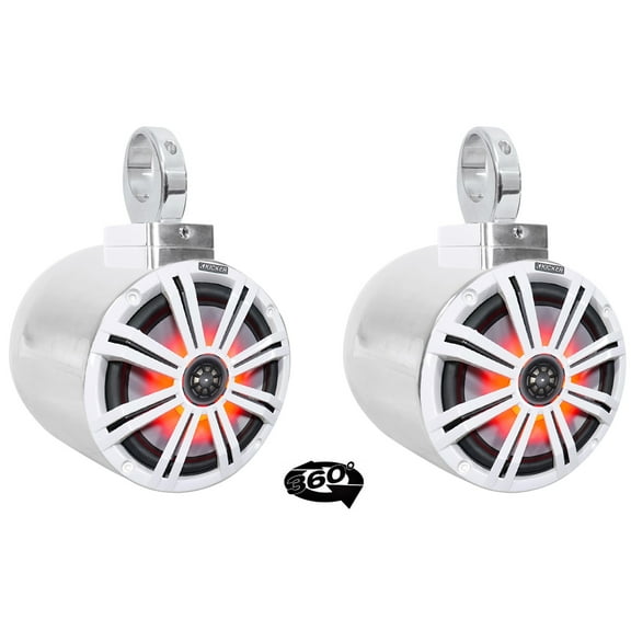 (2) kicker KM8 8" LED 360° Degree Swivel Chrome Wakeboard Tower Speakers