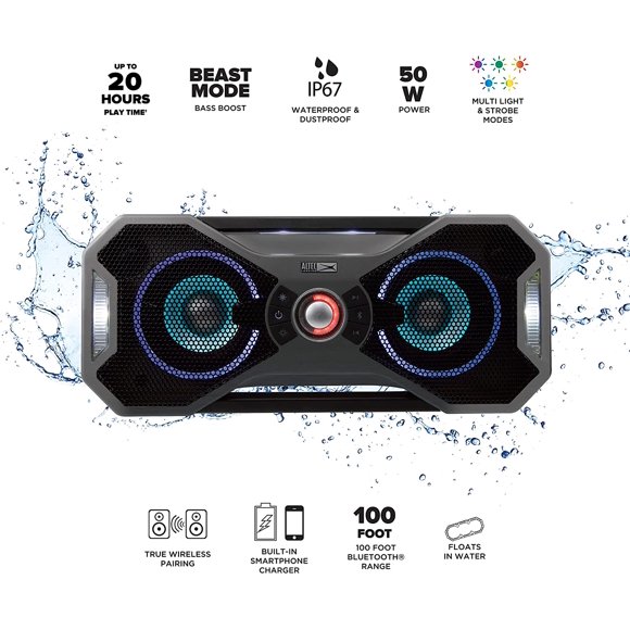 bocina altec lasing inalámbrico para fiesta de 60 W con batería de larga duración de 6 horas, varios modos LED de fiesta, múltiples modos de impulso de graves, sincronización de fiestas