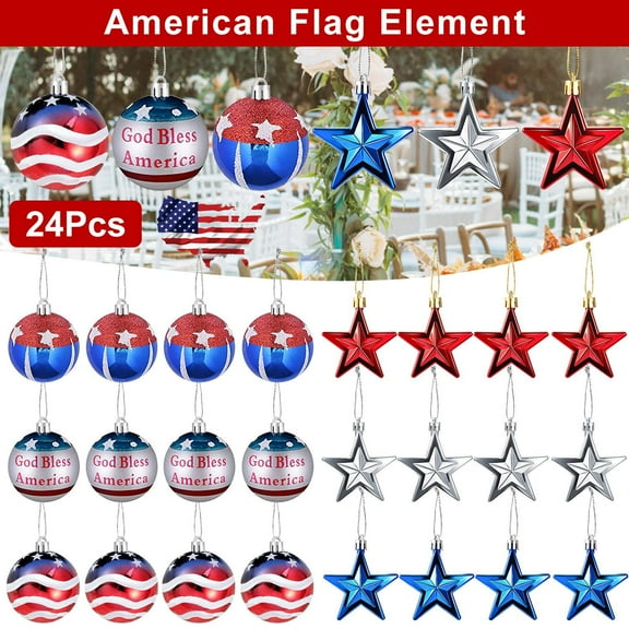 Moclever 24Pcs Hanging Ball Star Ornaments Indoor Outdoor Festival Party Decor for Christmas Patriotic Independence Day