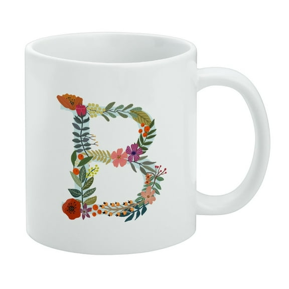 Letter B Floral Monogram Initial White Mug