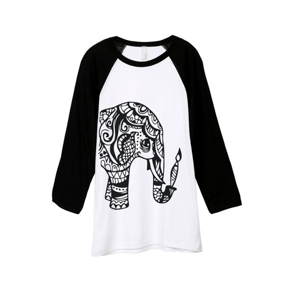 Thread Tank Artisan Elephant Unisex 3/4 Sleeves Baseball Raglan White Black Small