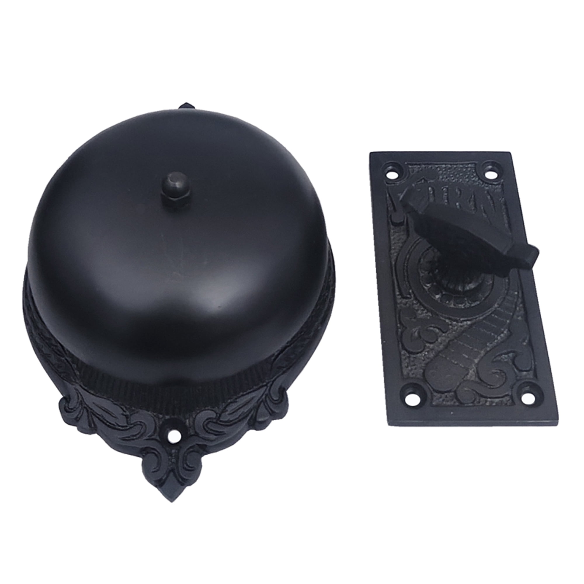Shristy Hardware "Elohim" Brass Manual Old Fashioned Door Bell – Vintage Twist Bell with Key Plate – Mechanical Doorbell for Home – (Pack of 1 Black Antique Finish)