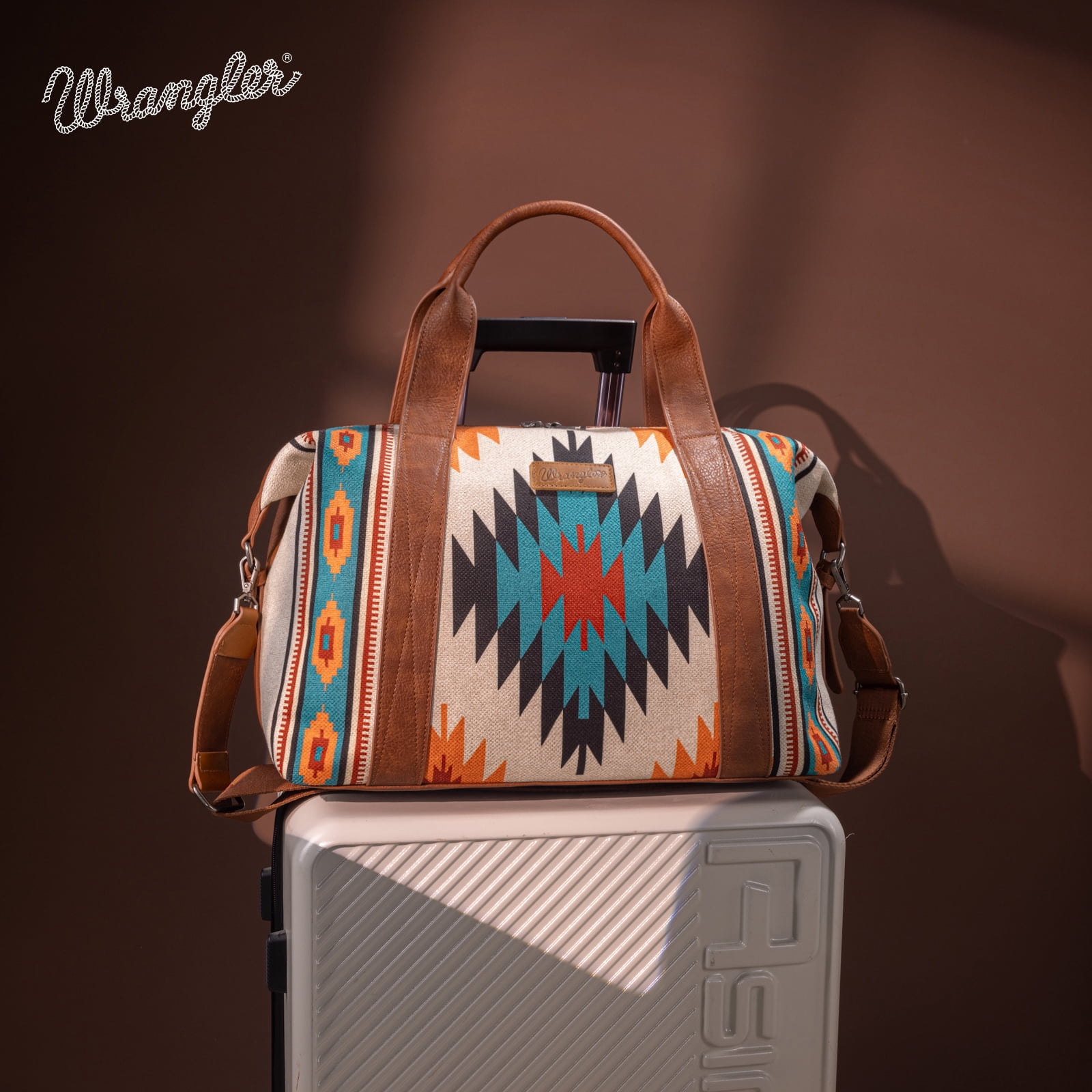 Wrangler Duffel Bag for Women Large Travel Weekender Bag Designer Aztec Carry On Bags Stylish, Aztec Beige