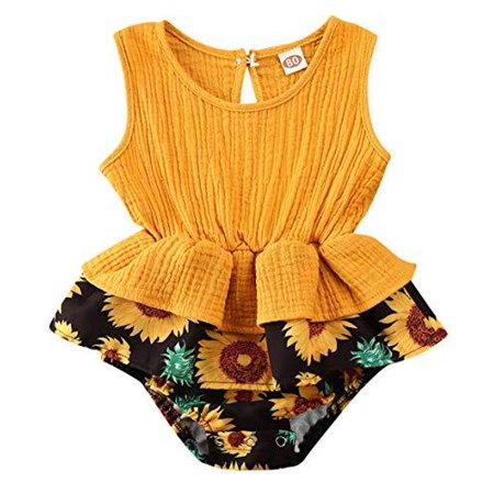 

Baby Girl Vibrant Floral Sleeveless Ruffled Romper Spring Summer Baby Jumpsuit Outfit