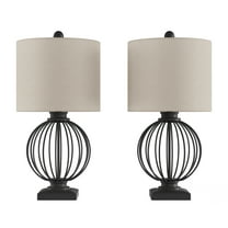 Lavish Home Set of 2 Wrought Iron Modern Table Lamps with LED Bulbs (Black)