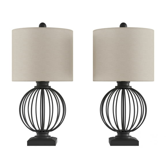 Lavish Home Set of 2 Wrought Iron Modern Table Lamps with LED Bulbs (Black)