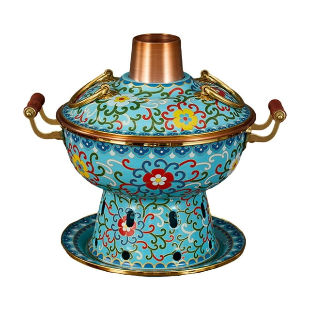 veasfak Shabu Shabu Fondue Chinoise Marmite Robuste pour Réunion de Famille Usage Domestique Pot Bleu