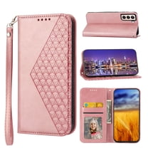 Tarise for Samsung Galaxy S21 5G Flip Cover, Luxury PU Leather Shockproof Folding Kickstand Card Holder Pocket Wallet Wrist Strap Handbag Magnetic Closure Phone Case for Samsung S21 6.2 inch, Rosegold