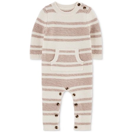 Carter's BROWN/IVORY Baby Cotton Striped Sweater-Knit Jumpsuit, US 3 Months