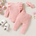 thumbnail image 3 of Baby Girl Winter Clothes Toddler Girls Long Sleeve Romper and Pant Headband Outfits 3pcs Set for 6-12 Months, 3 of 6