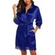 thumbnail image 1 of Albornoz de seda satinada para mujer Bata de kimono corta con cuello en V oblicuo Bata de dama de honor ------ Azul real (talla Xl) (hy), 1 of 4