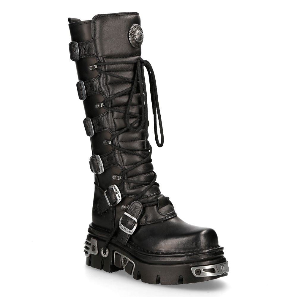 NEW ROCK 407-S1 Silver Cross BOOTS Black Leather Gothic Punk Biker
