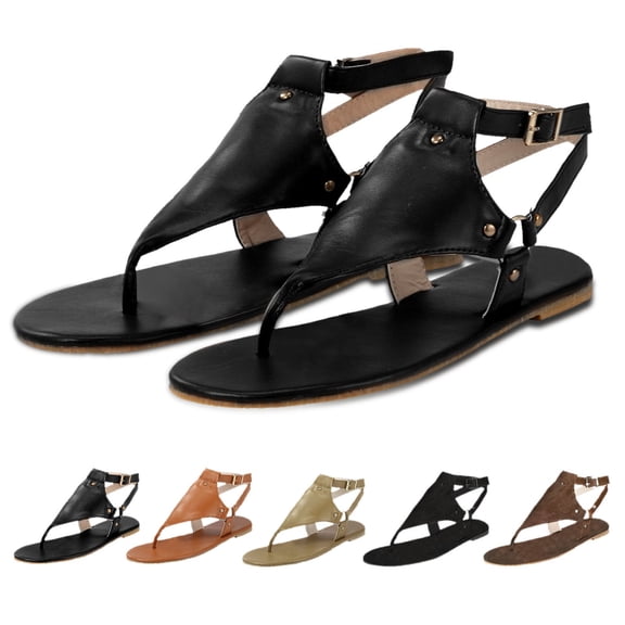 Orthopedic Flat Gladiator Sandals for Women Open Toe Ankle Strap Platform Summer Shoes Beach Dress Comfortable Outdoor Flip Flops Brown Size 9.5