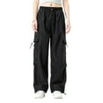 thumbnail image 1 of Amzcrzy Pantalones cargo informales para mujer: cintura elástica con cordón, bolsillos con solapa, estilo paracaídas/harem/jogging, holgados, cintura alta, tallas M-2XL. Negro, 1 of 5