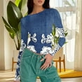 thumbnail image 4 of TFEOQRY Women's Long Sleeve Crop T Shirts Denim Print Round Neck Top Casual Soft Fashionable Pullover Navy, 4 of 7
