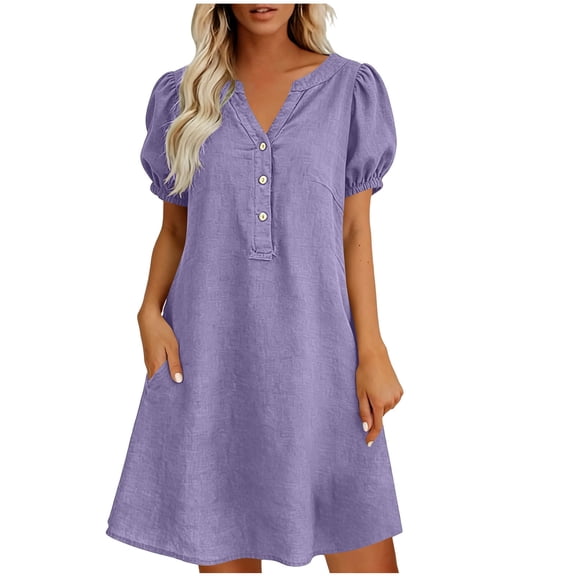 Gytharion Women's Loose Fit Tunic Dresses V Neck Natural Look Casual Dresses Short Sleeve Stylish A-Line Dresses with Pockets