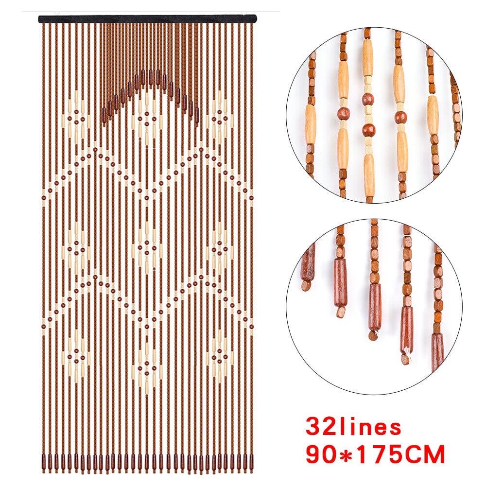 32pcs Handmade Boho Wooden Beaded Curtain Room Divider Curtain Porch Hanging Decor Coffee Color