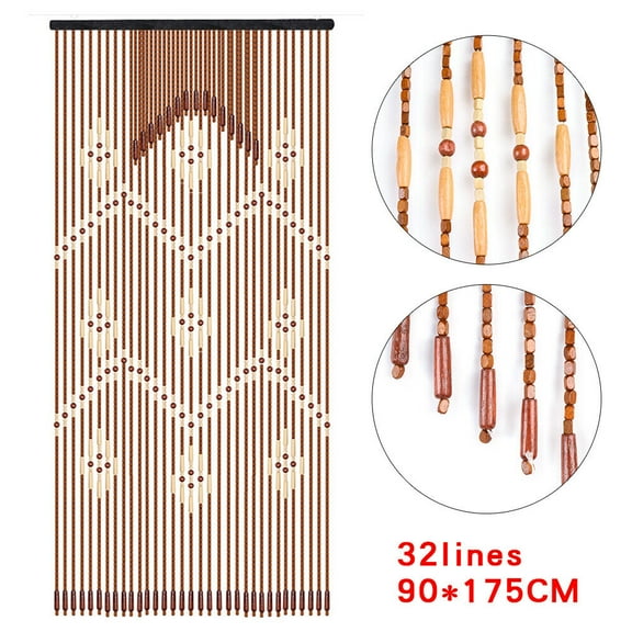 Bamboo Wooden Bead Curtain for Doorway, String Door Curtains Beaded 32 Lines
