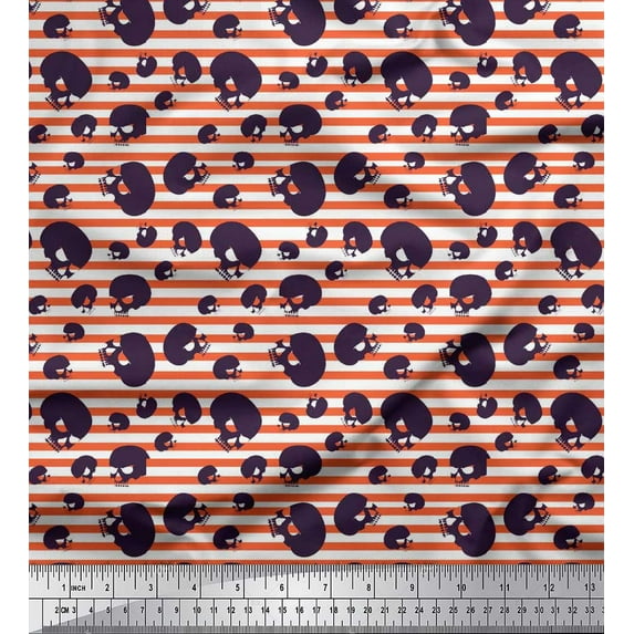 Soimoi Moss Georgette Fabric Stripe & Horror Skull Halloween Print Sewing Fabric Yard 42 Inch Wide