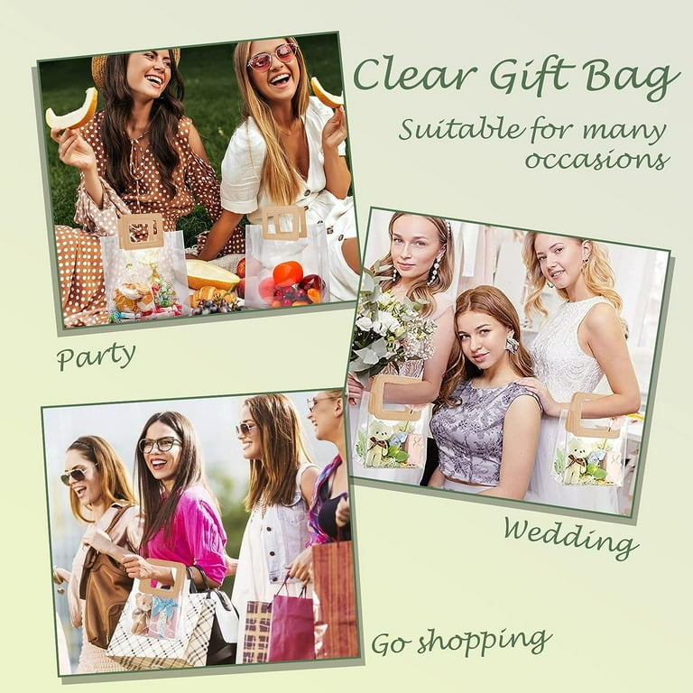 10 Pack Clear PVC Gift Bags With Handles - 7x4x8 Inch Wedding Favor, Shower, Party Favor Bags