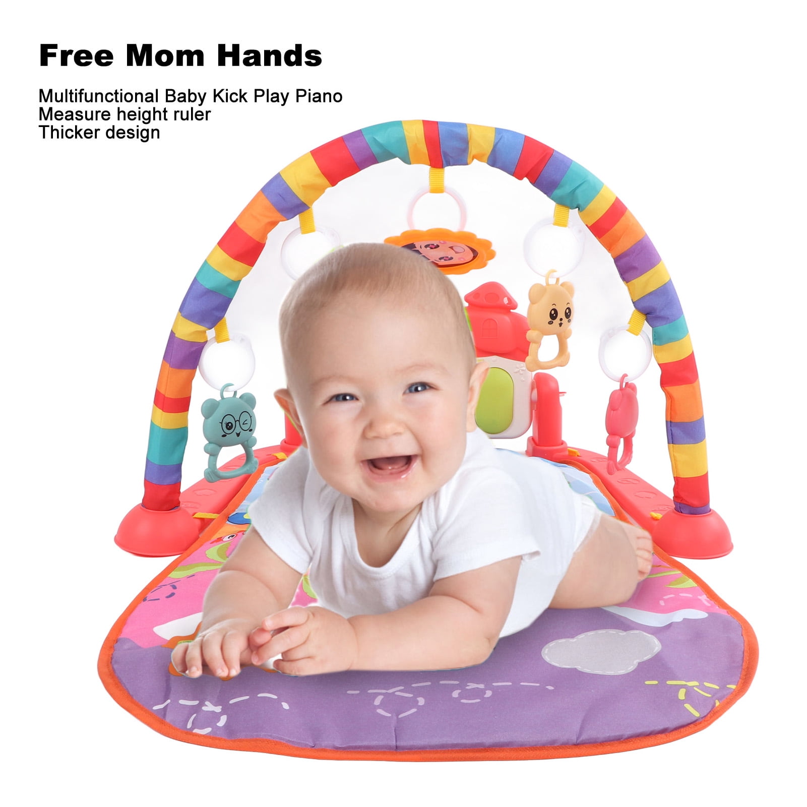 Riousery Baby Gym Playmat Piano Improve Motor Skill Sensory Stimulation Learning Light Musical Kick Play Piano Mat Red (13.78 inches / 35 cm)