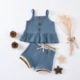 thumbnail image 2 of Douhoow Baby Girls Summer Outfit Sets Solid Color Sleeveless Ruffle Hem Ribbed Sling Vest Shorts, 2 of 8