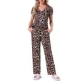 thumbnail image 1 of Pijamas para mujeres INSPIRE CHIC, camiseta de cuello en V de manga corta con pantalones de tiro ajustable, conjuntos de ropa de dormir impresos con bolsillos L Leopardo, 1 of 5