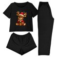 thumbnail image 2 of BLTIBY Women's Pajamas Set 3 PCS Cute Christmas Short Sleeves Loose Comfy Crop Tops Pj's Pants Outfits and Shorts Loungewear Black XS, 2 of 9