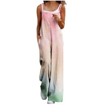 WCMZJ Women's Summer Jumpsuits Boho Wide Leg Overalls Casual Floral Print Rompers Beach Outfits with Pockets Pink L
