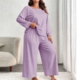 thumbnail image 2 of Cmfcve Womens Plus Size 2 Piece Pajama Sets Long Sleeve Tops & Wide Leg Pants Fall Loungewear Set, 2 of 8