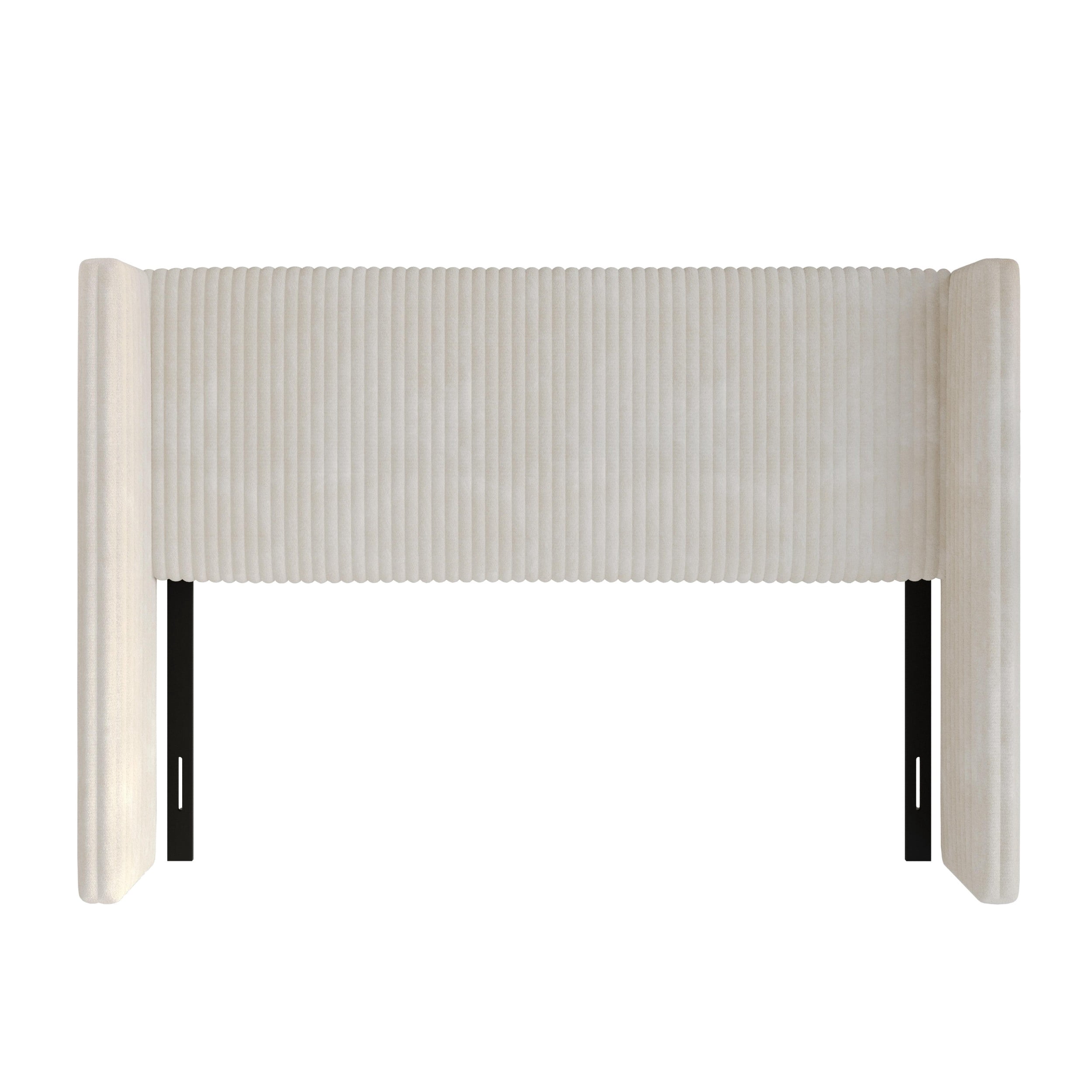 Home Design Lenox Full Upholstered Wingback Headboard, Soft Corduroy, Light Beige, Easy to Assemble