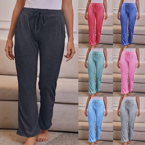 Lovzfmll Women's Yoga Pants, Solid Color Wide Leg, Active Fit Straight Ankle Length Pants Black, S