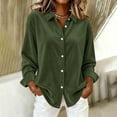 thumbnail image 2 of Edvintorg Womens Tops Dressy Casual Button Down Velvet Shirt Long Sleeve Turndown Collar Blouse Womens Fashion S-2XL Army Green, 2 of 8