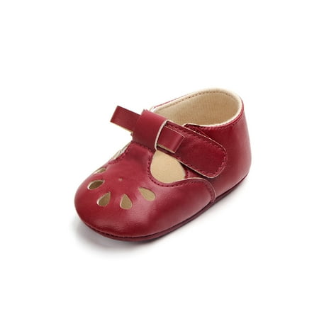 

Woobling Newborn Crib Shoes T-Strap Mary Jane Soft Sole Flats Infant Princess Dress Shoe Comfort First Walkers Retro Red 6-12 months