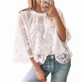 thumbnail image 2 of Women Lace Embroidered Blouse Batwing Short Sleeve Peplum Loose Casual Top White S, 2 of 7