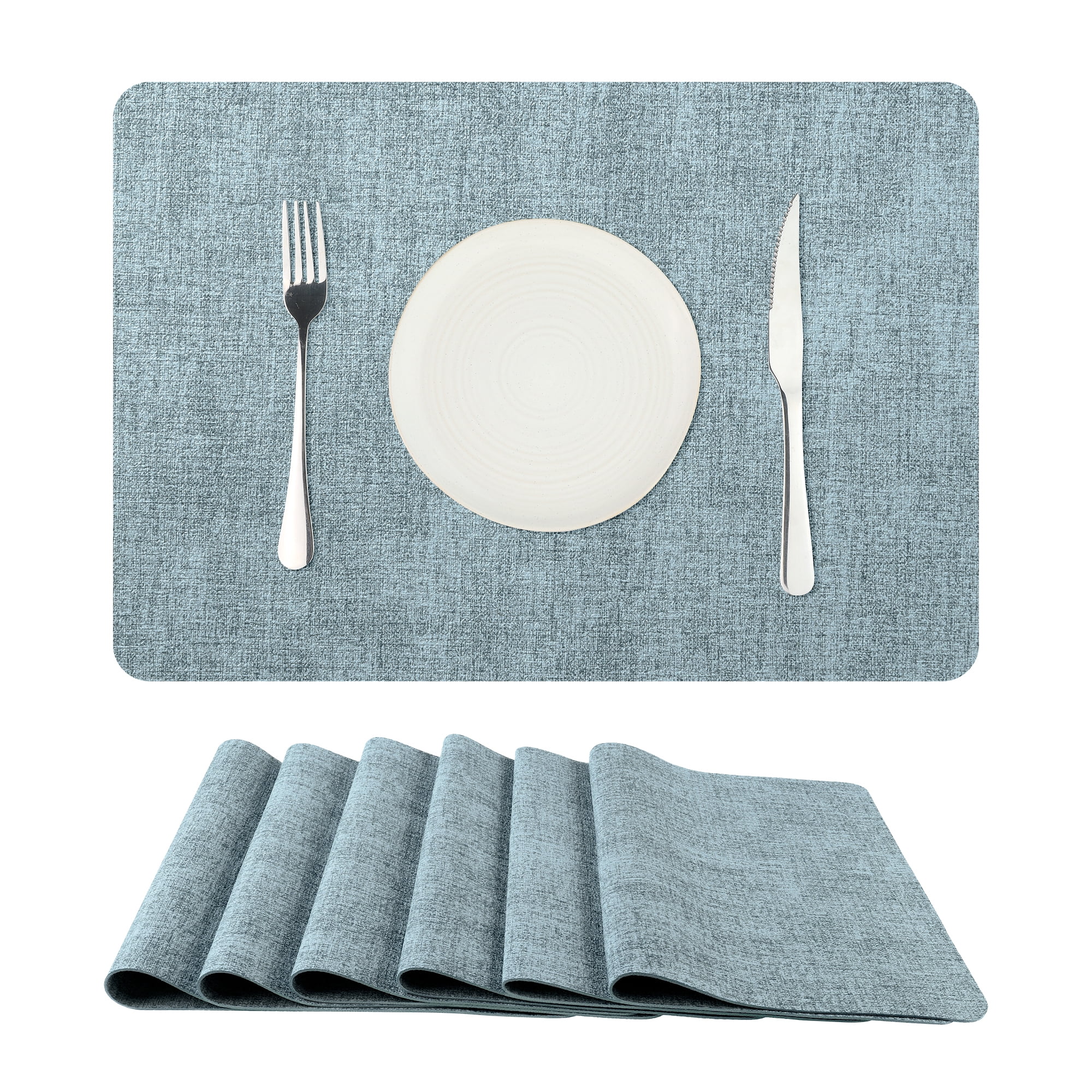 Unique Bargains Set of 6 Faux Leather Heat Resistant Waterproof Dining PU Place Mats Light Blue