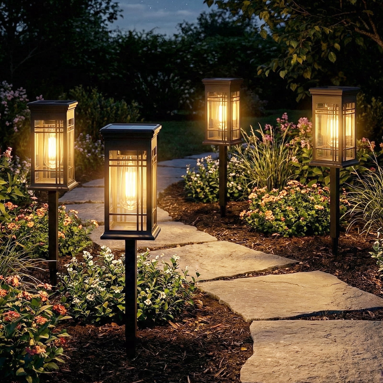 Fohil 4 Pack Solar Lights Outdoor Waterproof ,Solar Landscape Pathways Lights Waterproof LED