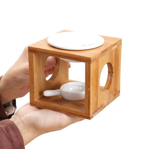 Yuarrent Quemador de aceite de madera para aceite perfumado, quemador de cera de cerámica eficiente, accesorio para el hogar, , capacidad Aromaterapia y Aceites Esenciales cuatro lados