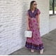 thumbnail image 4 of Vestido largo de fiesta en la playa con abertura y manga corta con cuello en V y estampado floral bohemio para mujer Zhivalor WMZY-781-8, 4 of 8