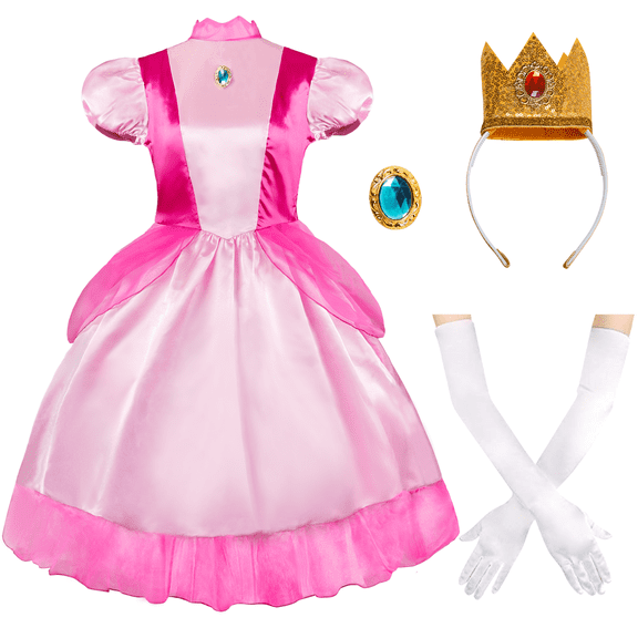 IKALI Women Princess Costume, 3 Piece Pink Dress with Crown Gloves for Adults Woman S
