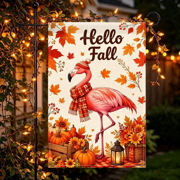 Pumpkin Autumn Flamingo Decor Garden Flag,12x18 Inch,2D Flat Printed,Outdoor Yard Decor,No Flagpole