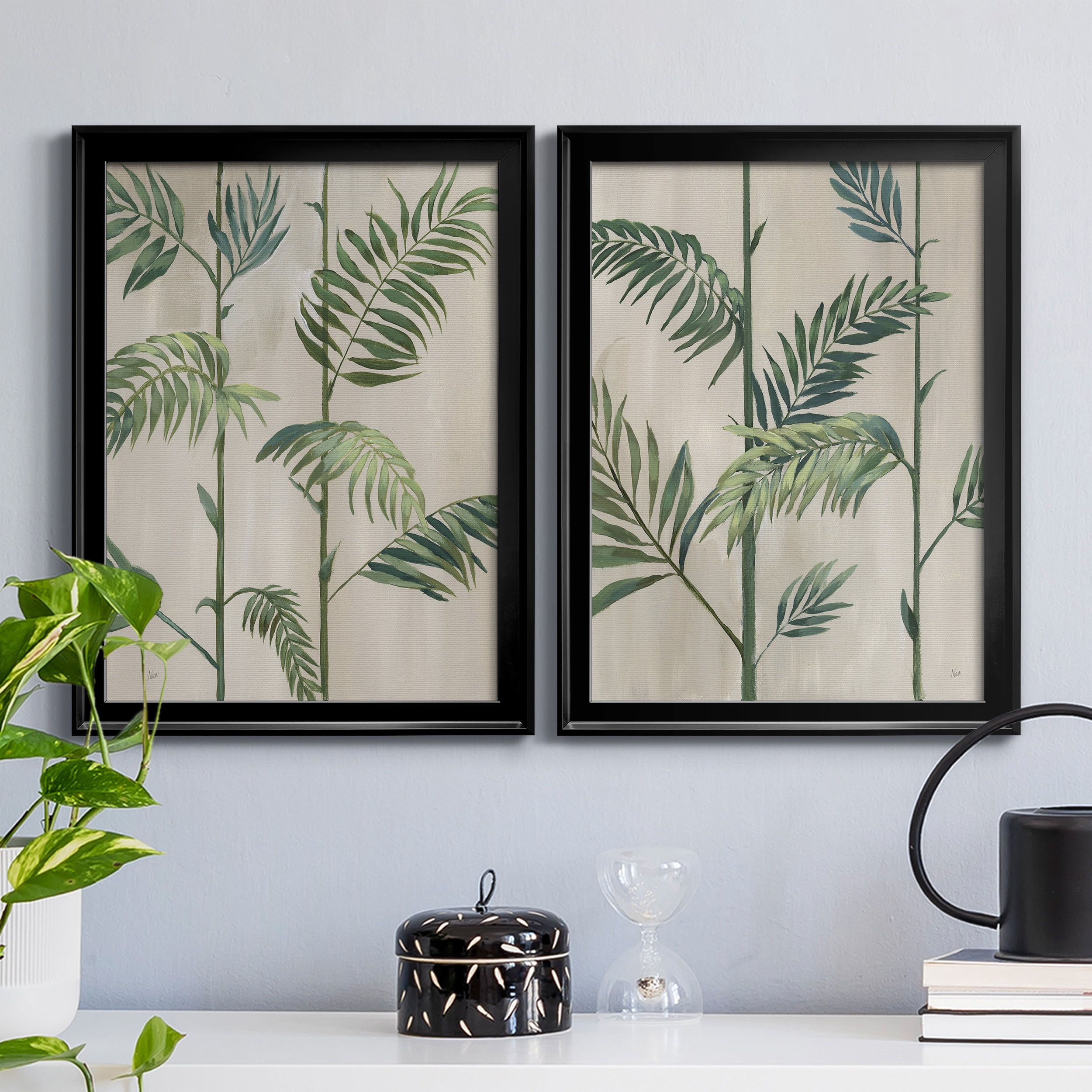 2 Piece Set Modern Fronds II Premium Framed Canvas - Ready to Hang - 18.5 x 24.5 Each - Black Frame