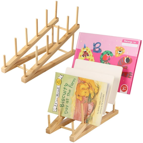 5 Tiers Wooden Picture 2 Pcs 5 Tiers Wooden Shelf for Picture, Mini Multifunctional Storage Rack for HomeShelf, Mini Bookshelf for Home Office School, Compact Display Stand, Easy to Assemble