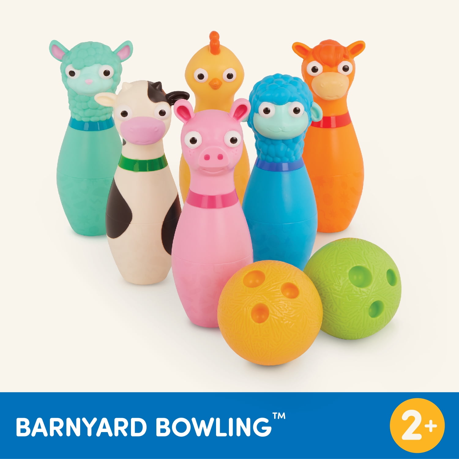 Battat Barnyard Bowling Set with 6 Farm Animal Pins 2 Balls, Toddler and Preschool Toys